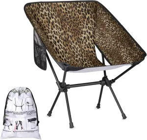 Animal Leopard Skin Camping Chair Lightweight Portable Folding Camp Chairs for Adults Easy Installation for Camping Fishing Hiking Picnic Travel Festival Supports 176lbs