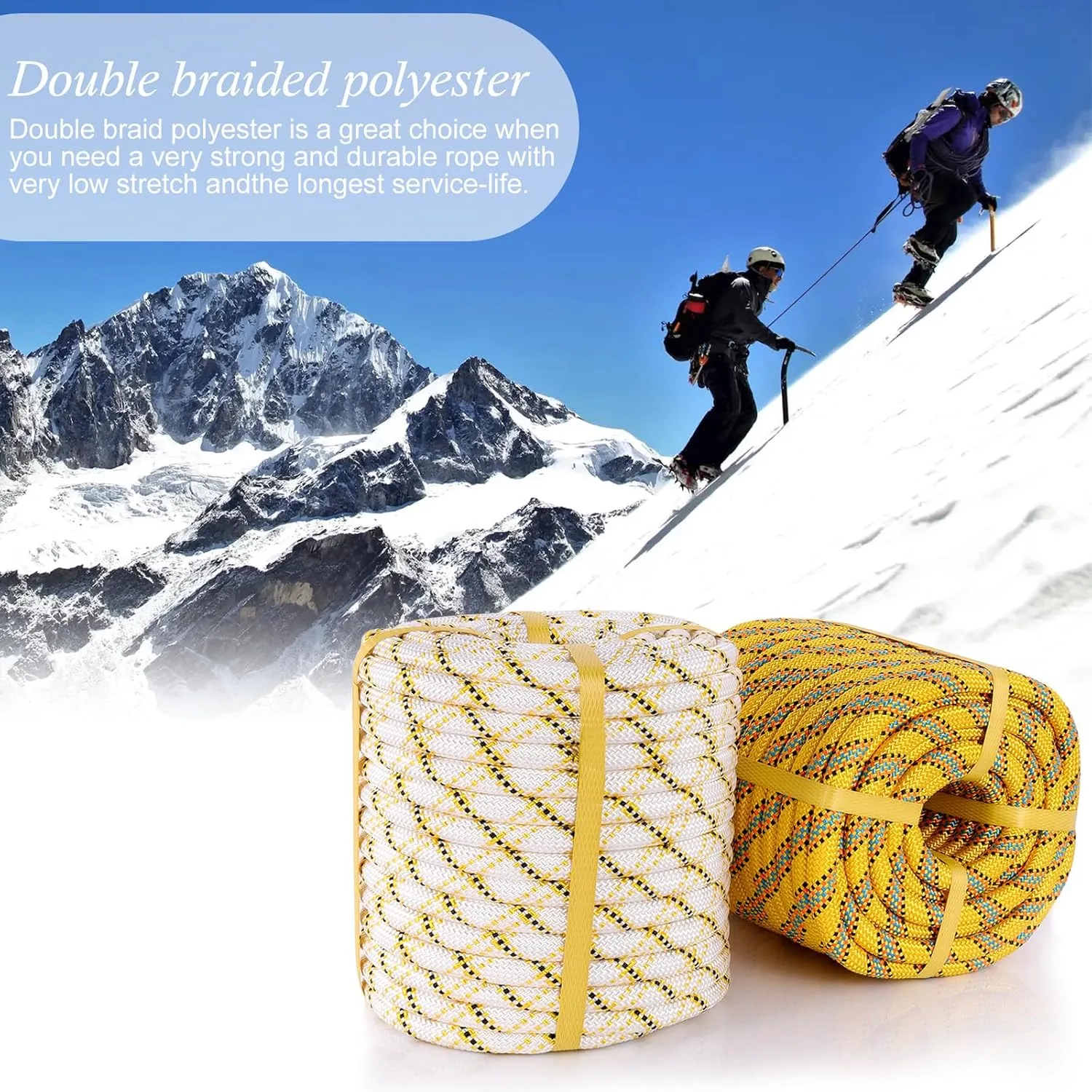 Arborist Rope Climbing Rope（1/2 inch x 200ft） 48 Strands Bull Rope for Construction Climbing Swing Sailing