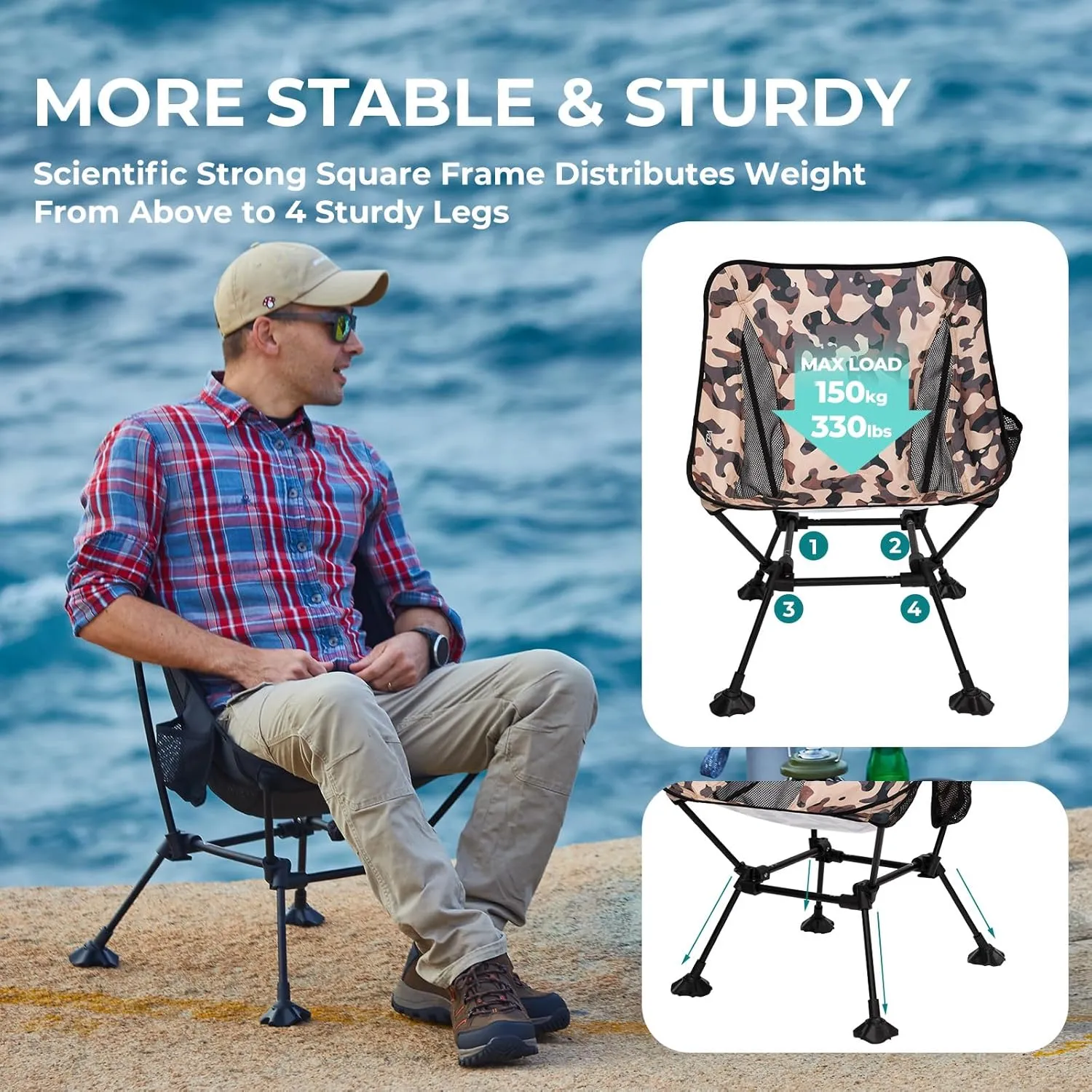 ATEPA Backpacking Chair, Ultralight Folding Portable Small Camping Chairs for Adults Compact Foldable Beach Seat with Anti-Sinking Feet & Aluminum Frame for Outdoor Hiking Travel Fishing