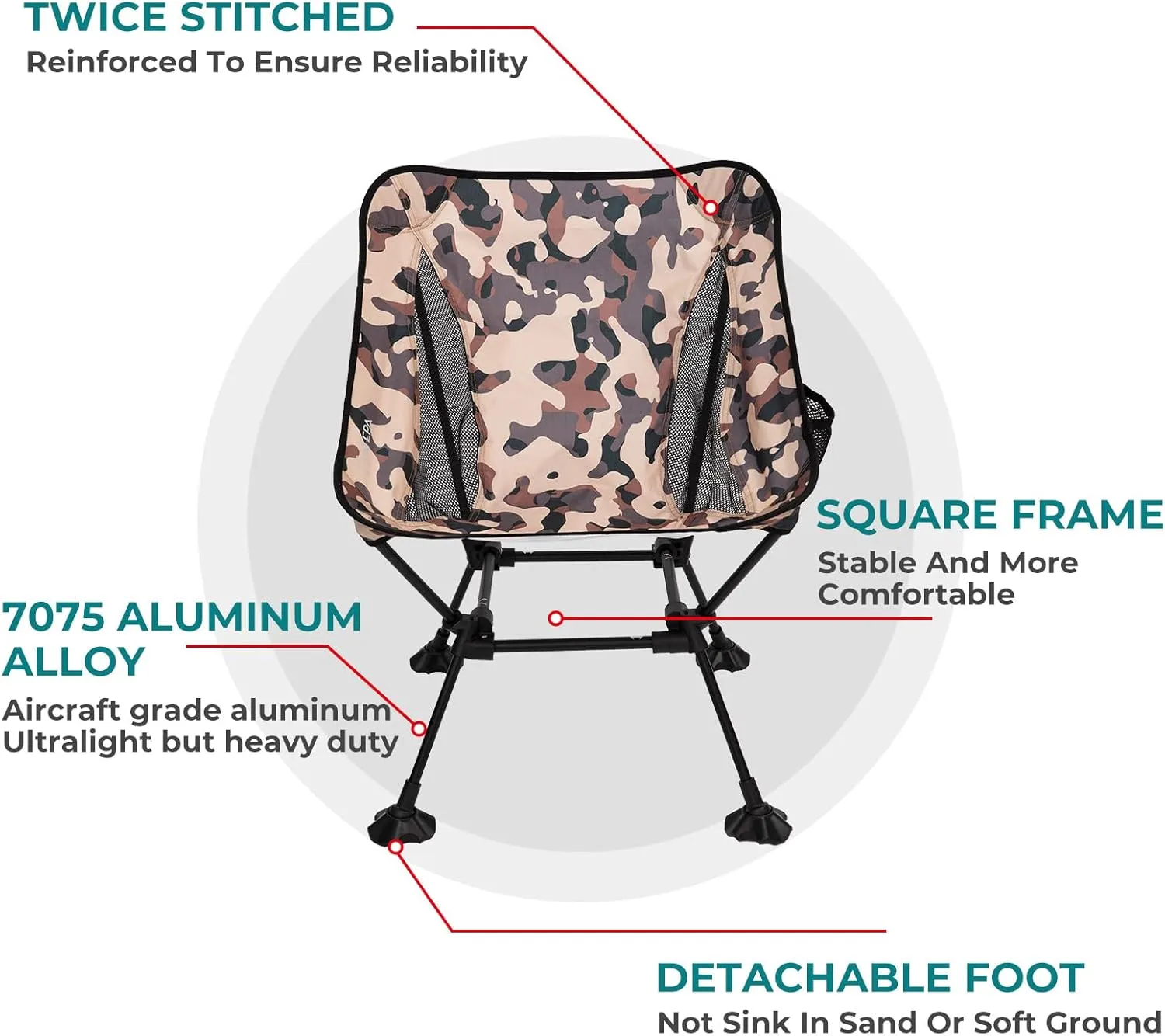 ATEPA Backpacking Chair, Ultralight Folding Portable Small Camping Chairs for Adults Compact Foldable Beach Seat with Anti-Sinking Feet & Aluminum Frame for Outdoor Hiking Travel Fishing