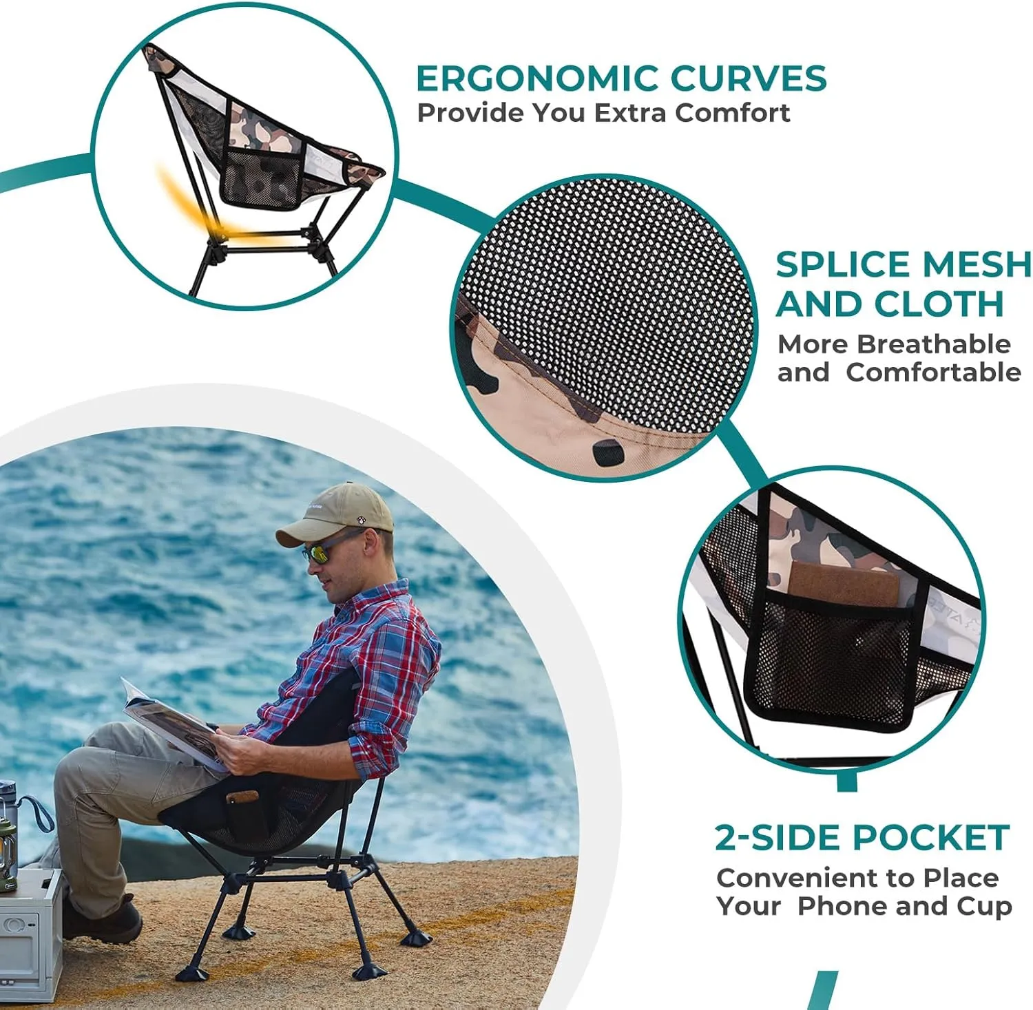 ATEPA Backpacking Chair, Ultralight Folding Portable Small Camping Chairs for Adults Compact Foldable Beach Seat with Anti-Sinking Feet & Aluminum Frame for Outdoor Hiking Travel Fishing