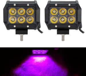AUXMOTEC Purple Pink Led Neon Decoration Work Lights Bar 18W 4" Spot Light Bar Pod for Off-road Pick-up Van Boat Tractor Deck Trailer Navigation Waterproof Signal lights 12V 24V