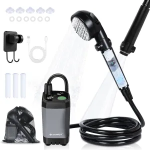 ayamaya Portable Shower for Camping, 6000mAh Rechargeable Shower Pump with Filtered Shower Head, 4 Spray Modes & LED Display, Outdoor Camp Showers for Hiking, Beach, Travel, Pet Bath, Car Washing