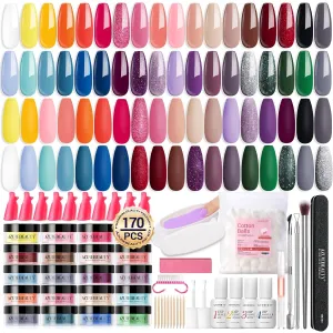 AZUREBEAUTY 170Pcs Dip Powder Nail Kit Starter 36 Colors Pink Red Purple Spring Summer Dipping Powder with Base/top Coat Activator Dip Liquid Set   Nail Removal Accessories Set for Gift