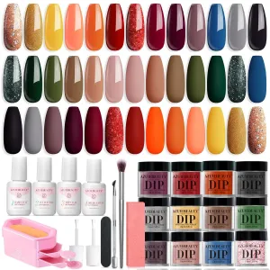 AZUREBEAUTY Dip Powder Nail Kit Starter All Season Orange Green Glitter Red 20 Colors Acrylic Dipping Powder Liquid Set with Base/Top Coat for French Nails Art Manicure Beginner DIY Salon Home