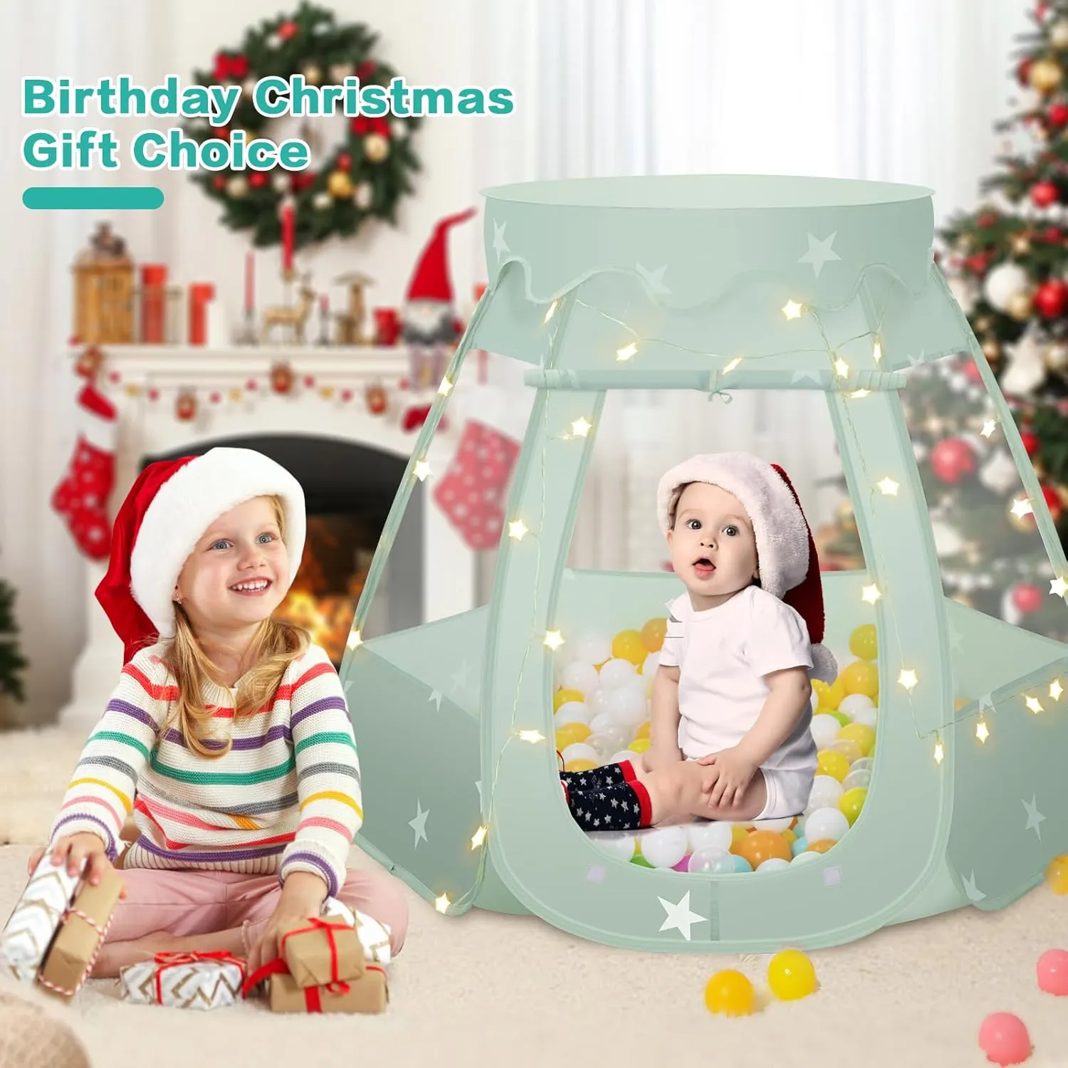 Baby Ball Pit for Toddler: with Star Lights - Pop Up Princess Play Tent for Kids - Indoor Outdoor Baby Girl Toys Birthday Gifts - NO Balls (Grayish Green Tent)