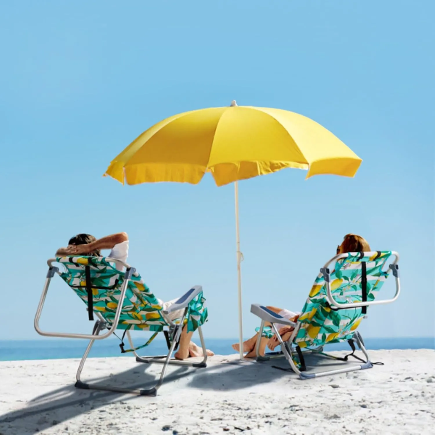 Backpack Beach Chair for Adults, 5-Position Portable Outdoor Reclining Camping Chair, Lightweight Folding Chairs with Headrest, Cup Holders, Cooler Bag, Towel Bar, Shoulder Strap (Lemon)