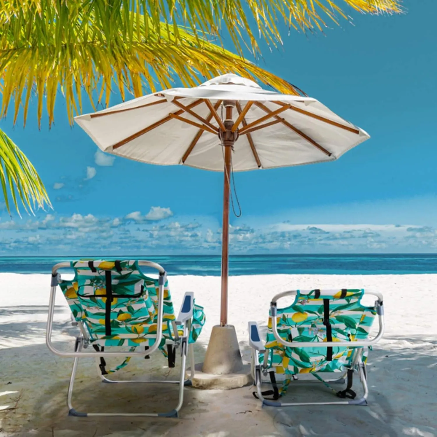 Backpack Beach Chair for Adults, 5-Position Portable Outdoor Reclining Camping Chair, Lightweight Folding Chairs with Headrest, Cup Holders, Cooler Bag, Towel Bar, Shoulder Strap (Lemon)