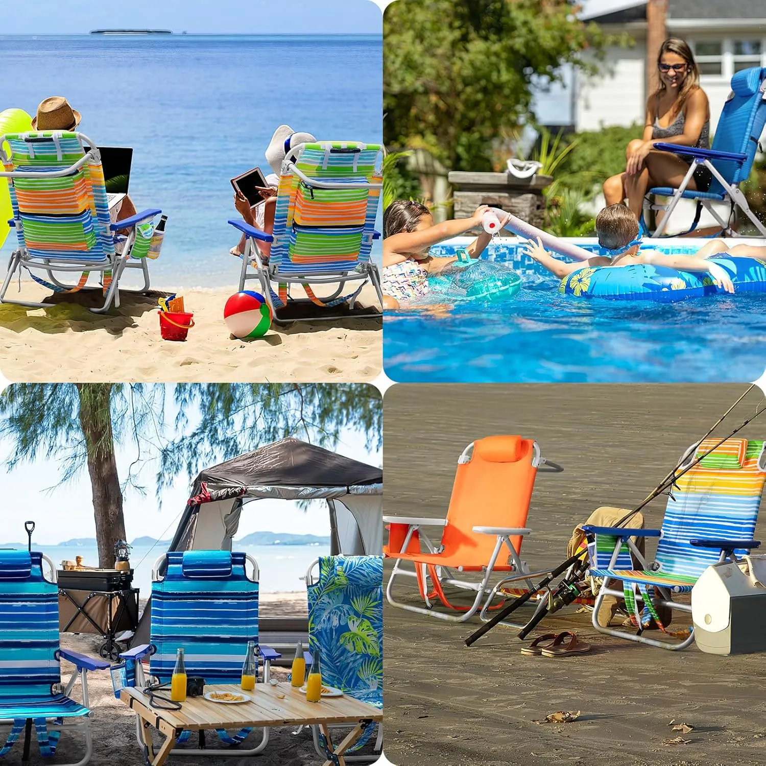 Backpack Beach Chairs for Adults - Folding Heavy Duty Camping Chair with Storage Pouch, Cup Holder & Towel Rack, Lightweight & Adjustable Chair for Outdoor,Travel (1pc / Tropical Foliage)