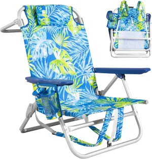 Backpack Beach Chairs for Adults - Folding Heavy Duty Camping Chair with Storage Pouch, Cup Holder & Towel Rack, Lightweight & Adjustable Chair for Outdoor,Travel (1pc / Tropical Foliage)