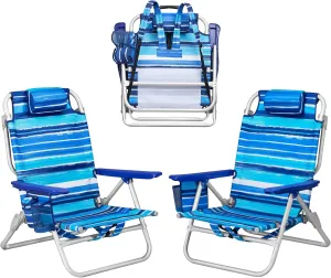 Backpack Beach Chairs for Adults - Folding Heavy Duty Camping Chair with Storage Pouch, Cup Holder & Towel Rack, Lightweight & Adjustable Lounge Chair for Outdoor,Travel (2 Packs/Blue Strap)