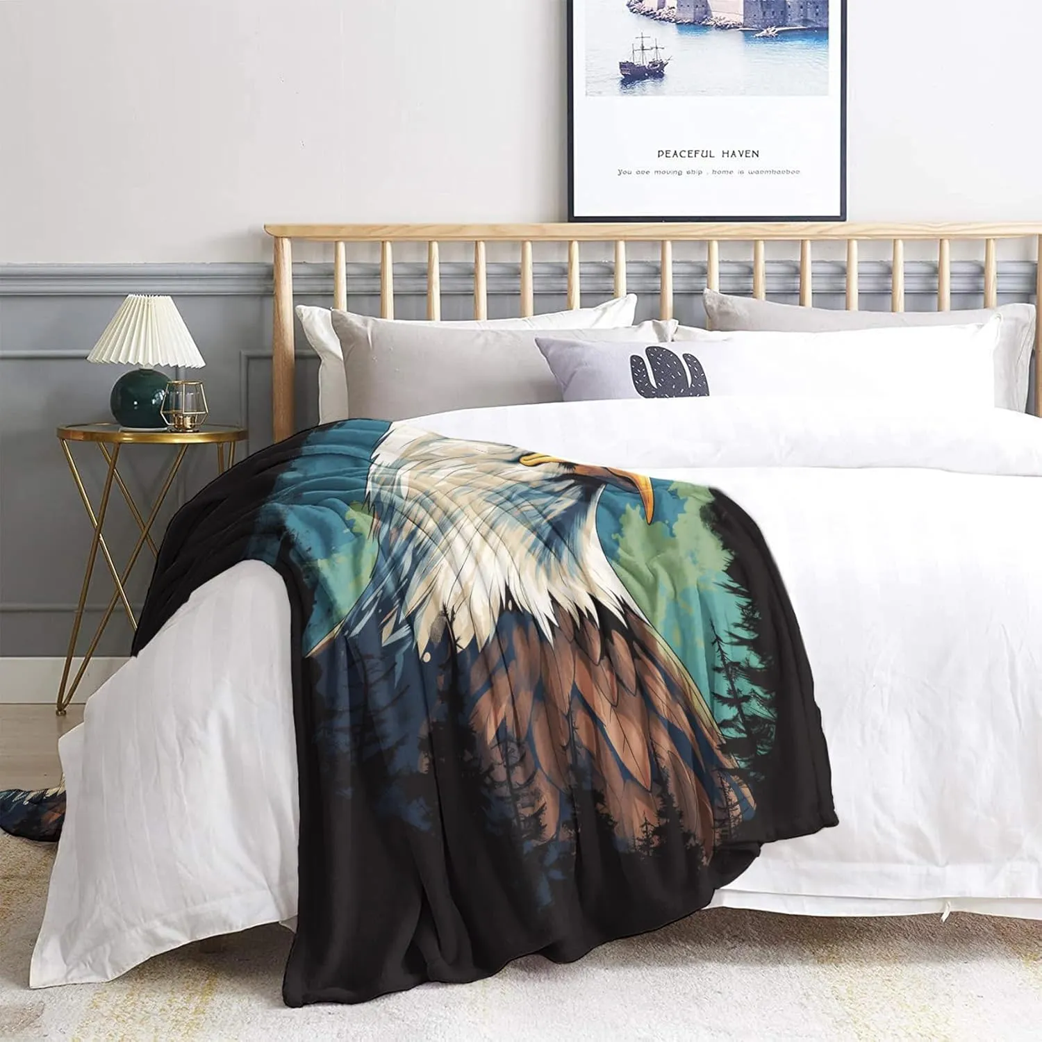 Bald Eagle Blanket, Animal Fleece Throw Blanket Twin XL Size for Couch Bed Sofa, Eagle Blankets and Throws, Decor & Gifts, Super Soft Plush Flannel Blanket, 66x90