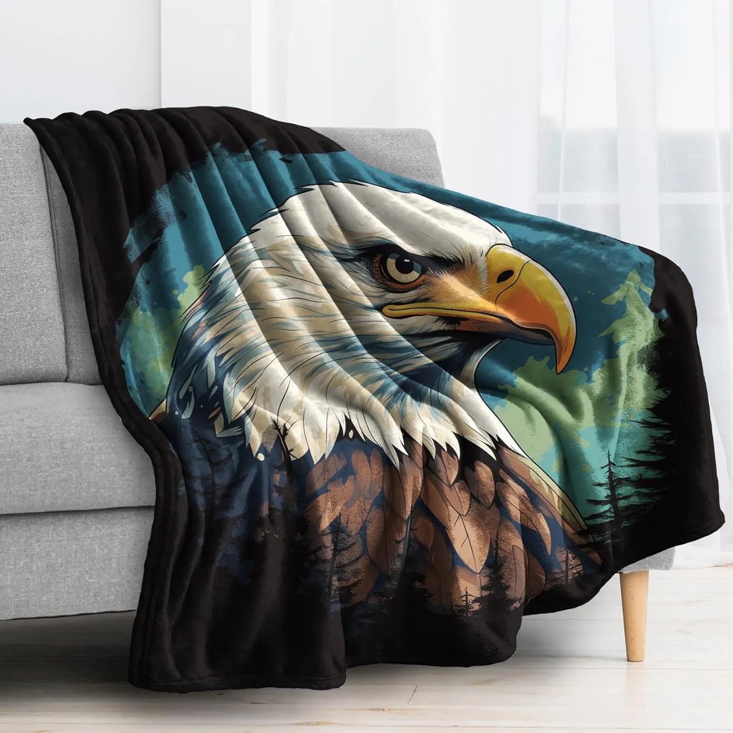 Bald Eagle Blanket, Animal Fleece Throw Blanket Twin XL Size for Couch Bed Sofa, Eagle Blankets and Throws, Decor & Gifts, Super Soft Plush Flannel Blanket, 66x90