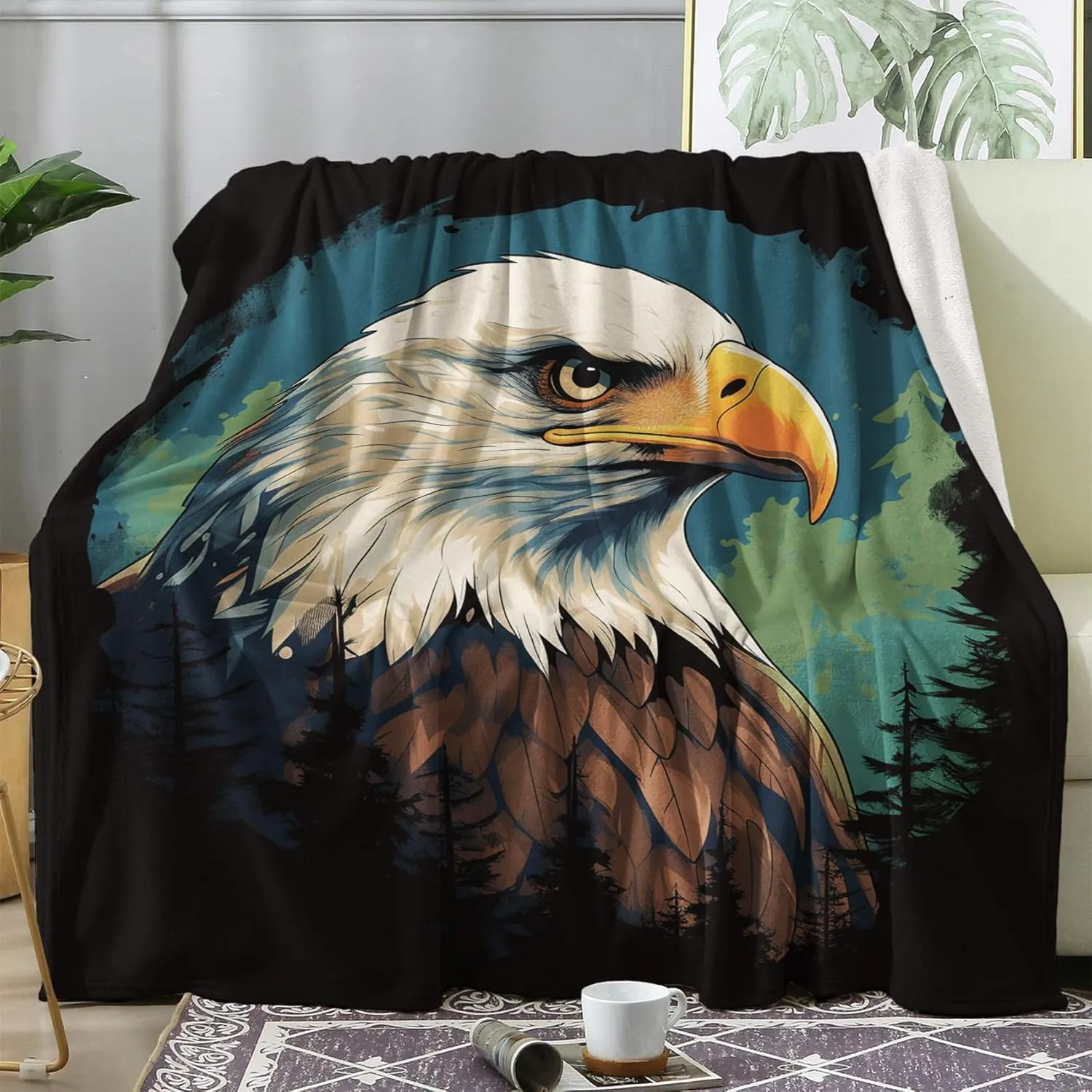 Bald Eagle Blanket, Animal Fleece Throw Blanket Twin XL Size for Couch Bed Sofa, Eagle Blankets and Throws, Decor & Gifts, Super Soft Plush Flannel Blanket, 66x90