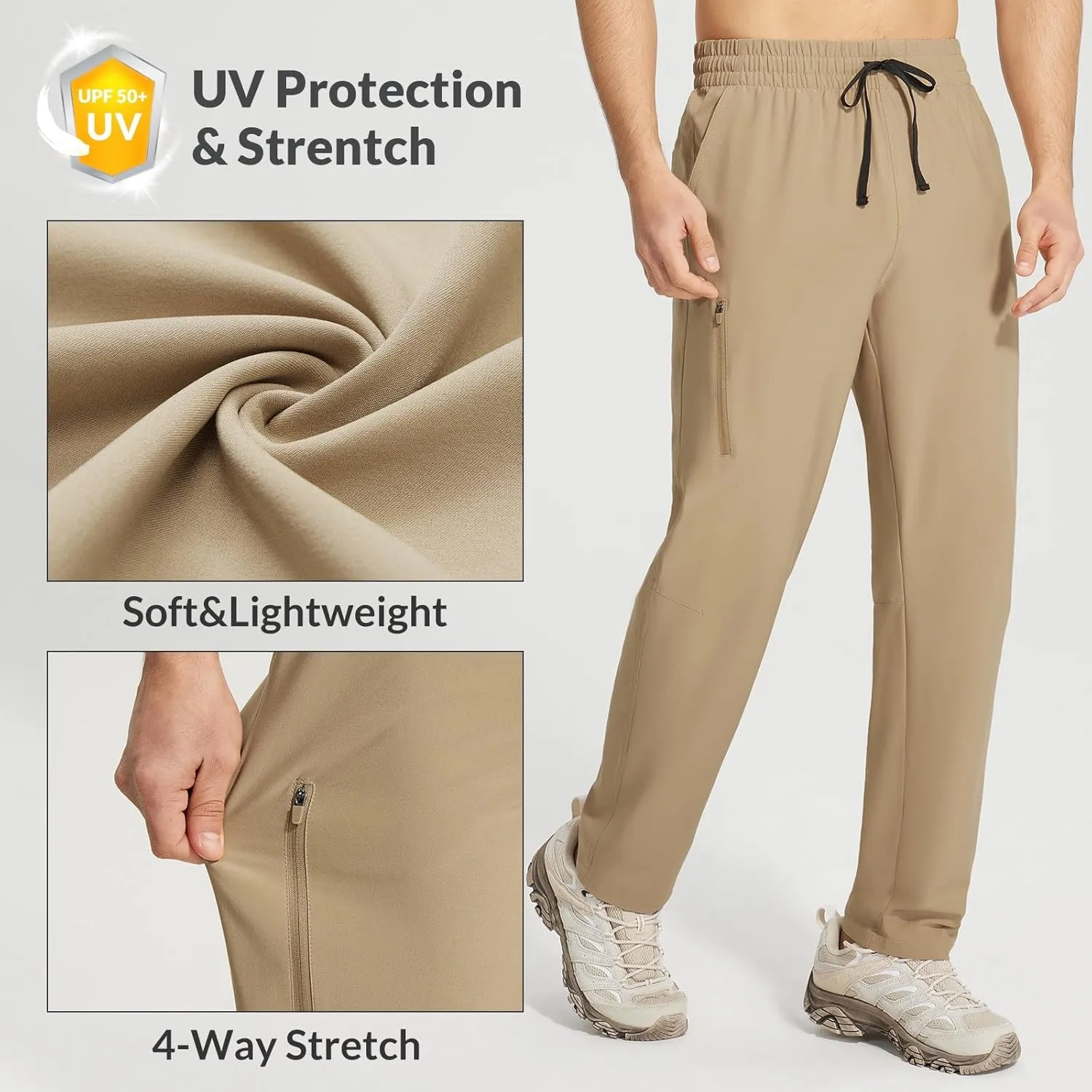 baleaf Men's Hiking Pants Quick Dry Water Resistant Lightweight Elastic Waist Outdoor Cargo Sweatpants with Zip Pockets