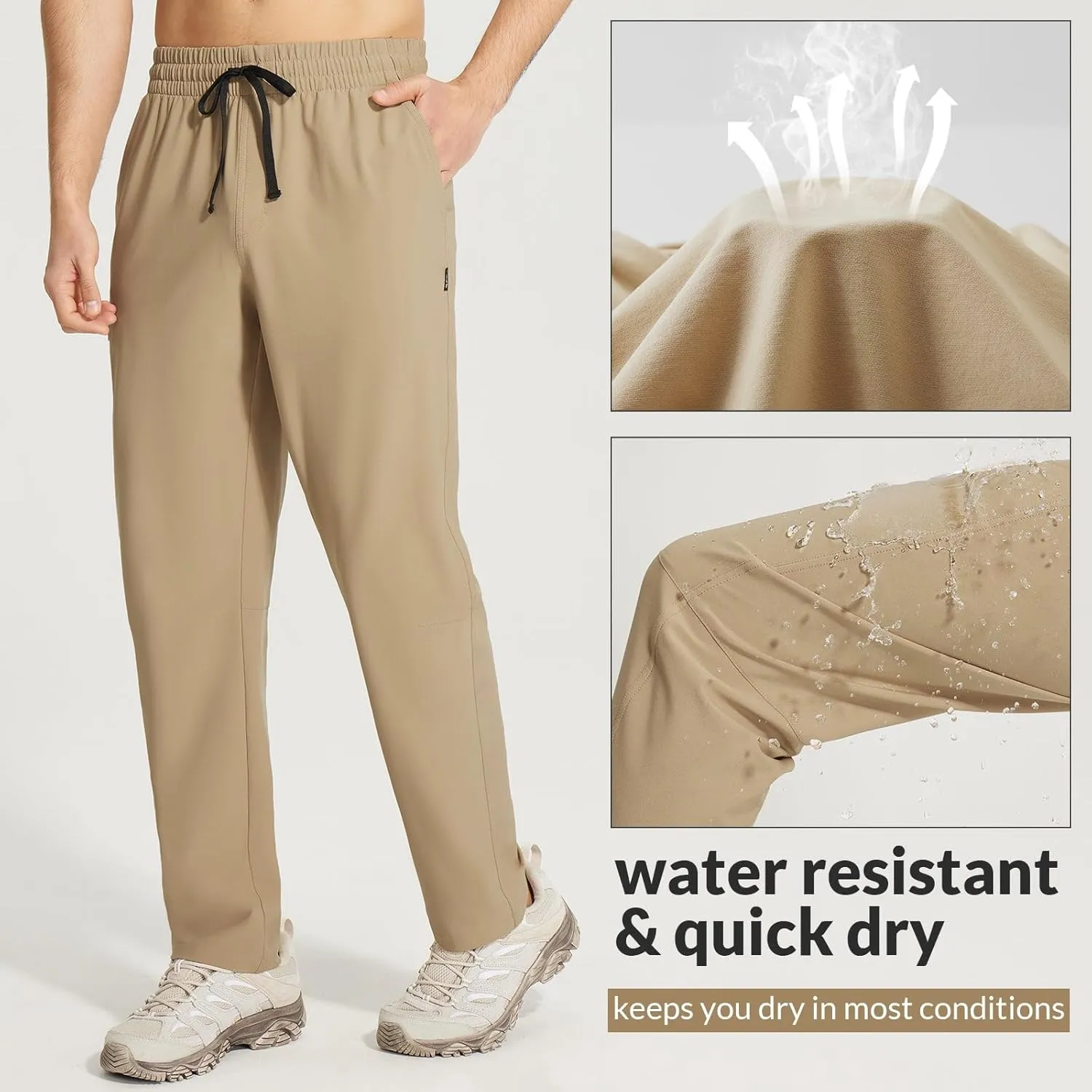 baleaf Men's Hiking Pants Quick Dry Water Resistant Lightweight Elastic Waist Outdoor Cargo Sweatpants with Zip Pockets