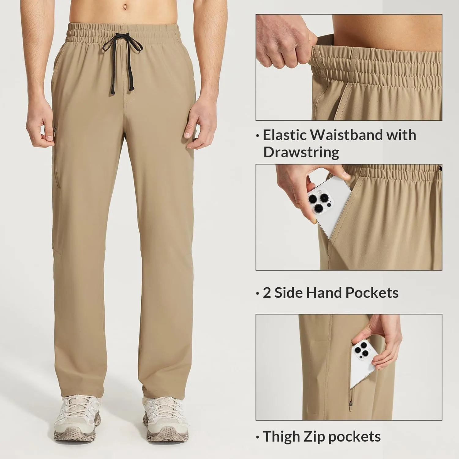 baleaf Men's Hiking Pants Quick Dry Water Resistant Lightweight Elastic Waist Outdoor Cargo Sweatpants with Zip Pockets