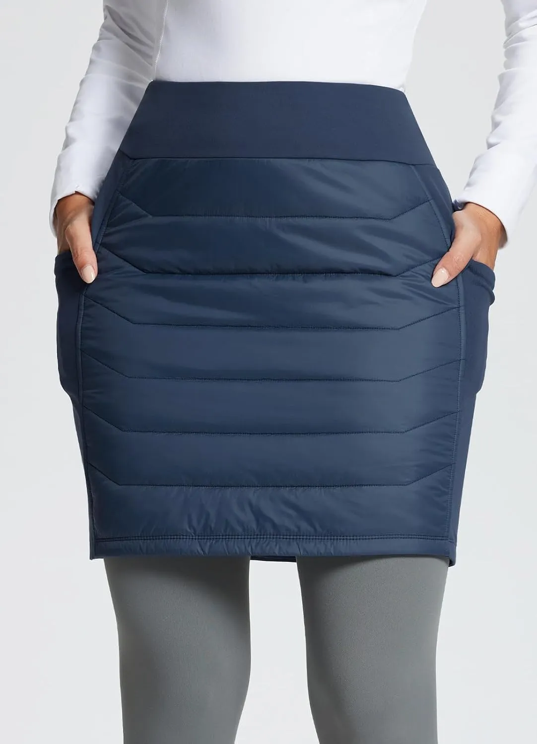baleaf Women's 17" Puffer Quilted Skirt Lightweight Insulated Warm Snow Skirts Hiking Running Golf Outdoors