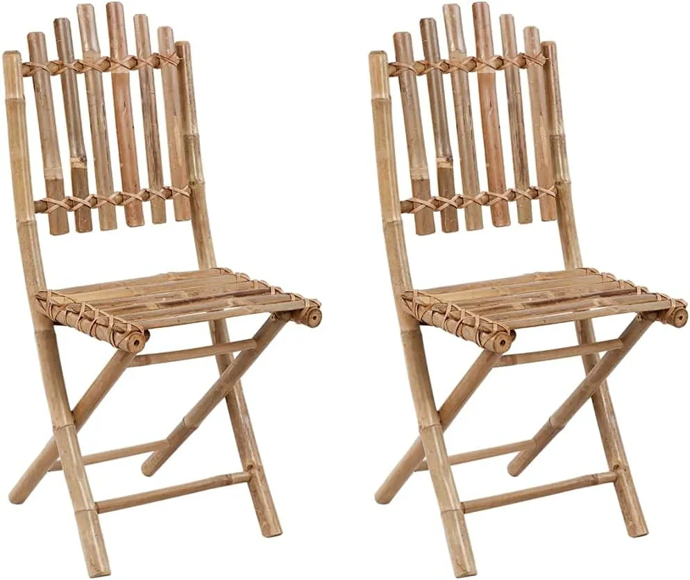 Bamboo Folding Patio Chairs 2 Pack with Anthracite Cushions, Outdoor Furniture Foldable Dining Chairs for Garden Pool Beach Camping