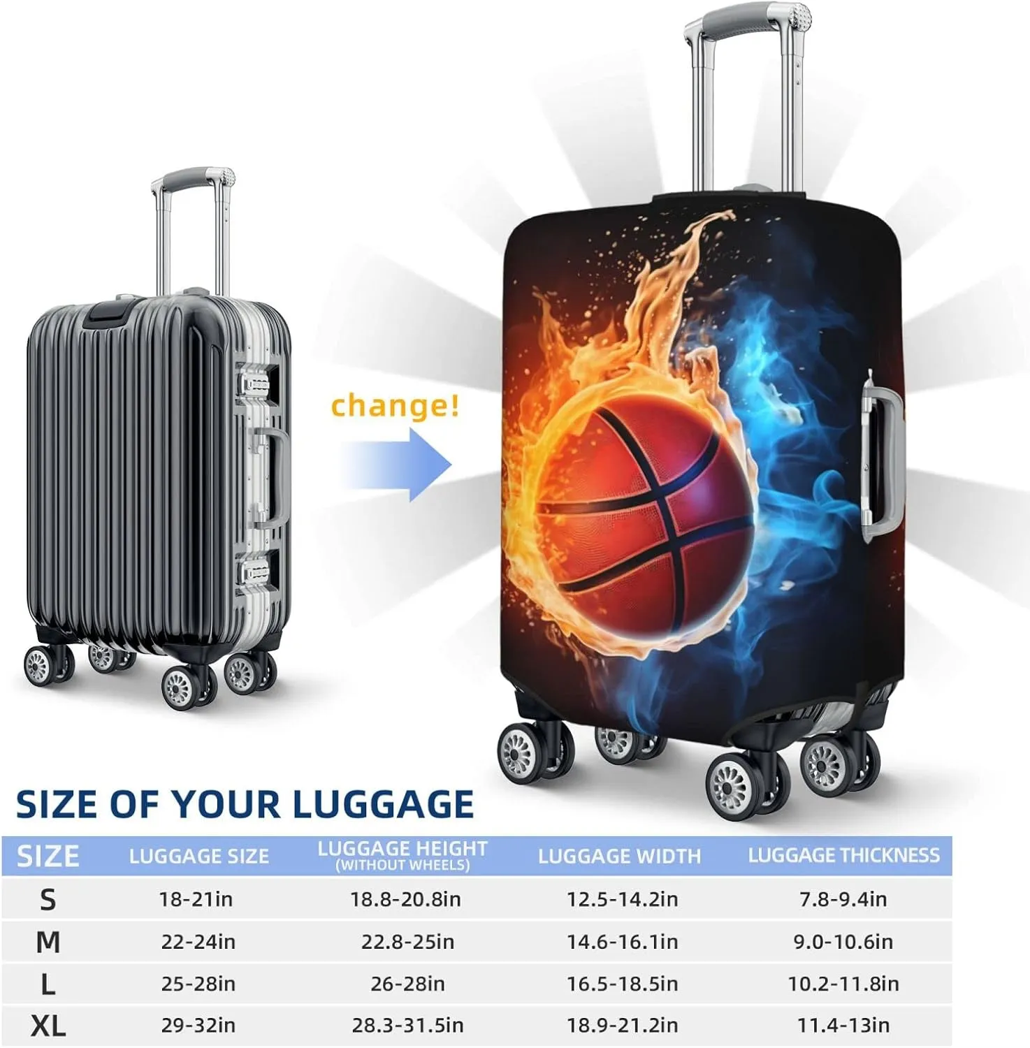 Basketball Travel Suitcase Cover, Fire and Water Washable Luggage Cover S - Fits 18-21 inch luggage(No Suitcase)