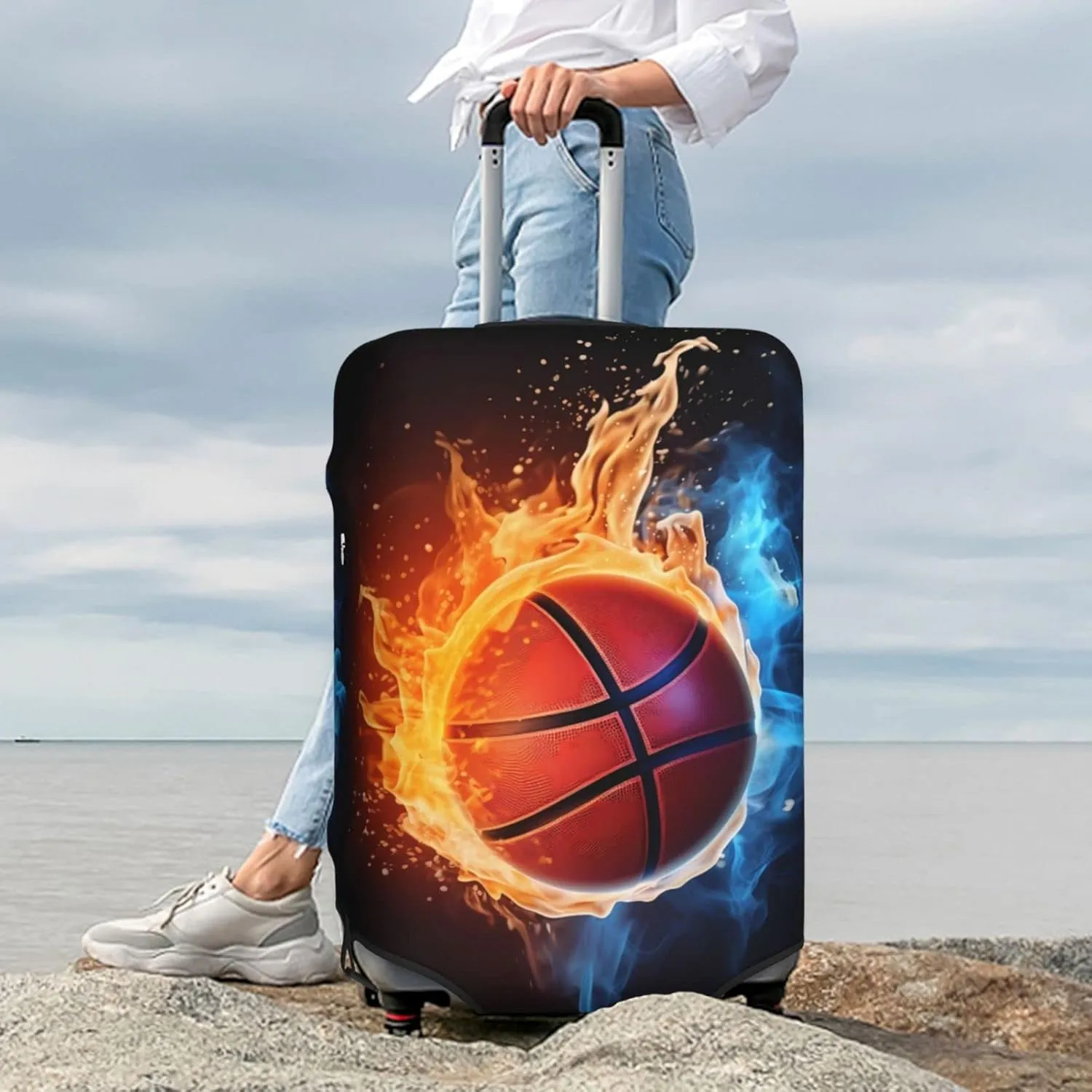 Basketball Travel Suitcase Cover, Fire and Water Washable Luggage Cover S - Fits 18-21 inch luggage(No Suitcase)
