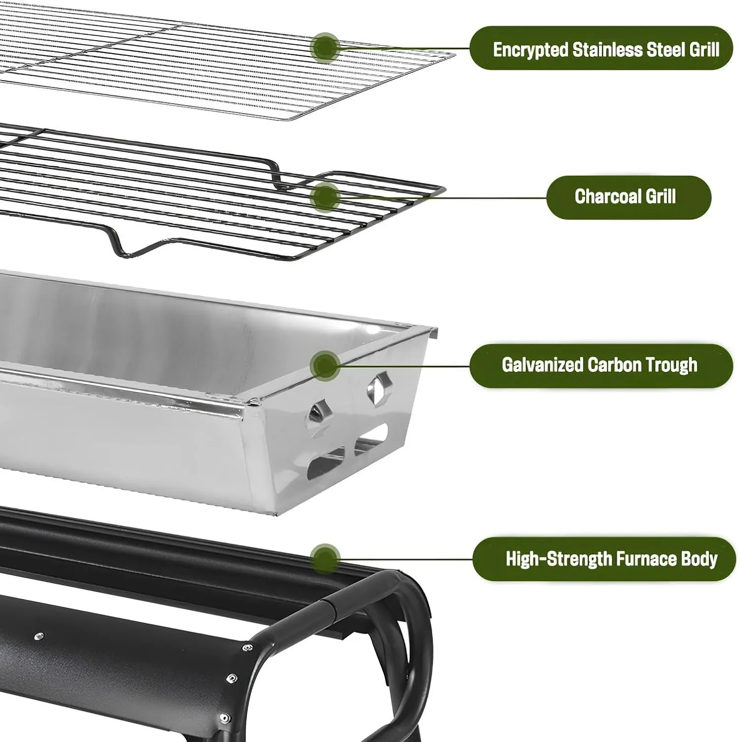 BBQ Charcoal Grill – Removable & Portable Steel Barbecue Cooking Stove with Pullable Design – Camping Stove Househol Barbecue Grill for Outdoor Picnic, Camping & Backyard Grilling(D)
