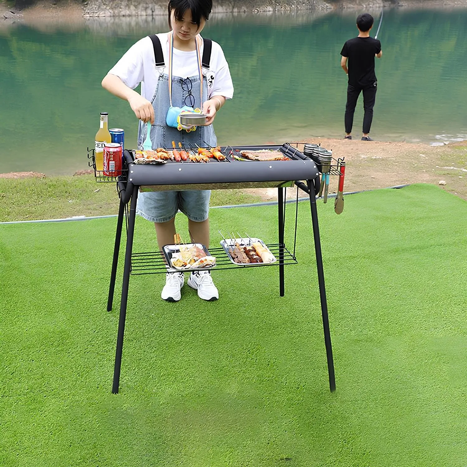 BBQ Charcoal Grill – Removable & Portable Steel Barbecue Cooking Stove with Pullable Design – Camping Stove Househol Barbecue Grill for Outdoor Picnic, Camping & Backyard Grilling(D)