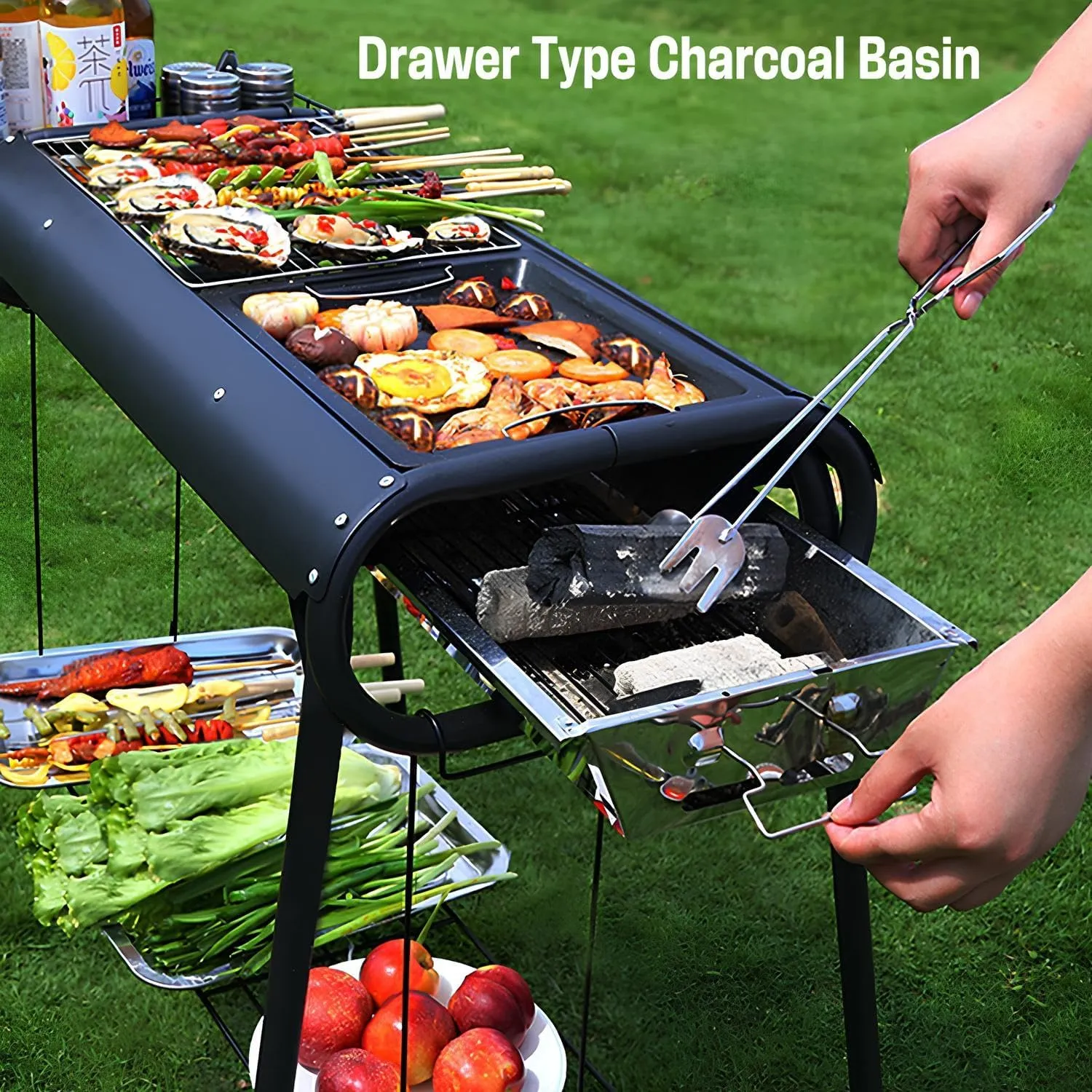 BBQ Charcoal Grill – Removable & Portable Steel Barbecue Cooking Stove with Pullable Design – Camping Stove Househol Barbecue Grill for Outdoor Picnic, Camping & Backyard Grilling(D)