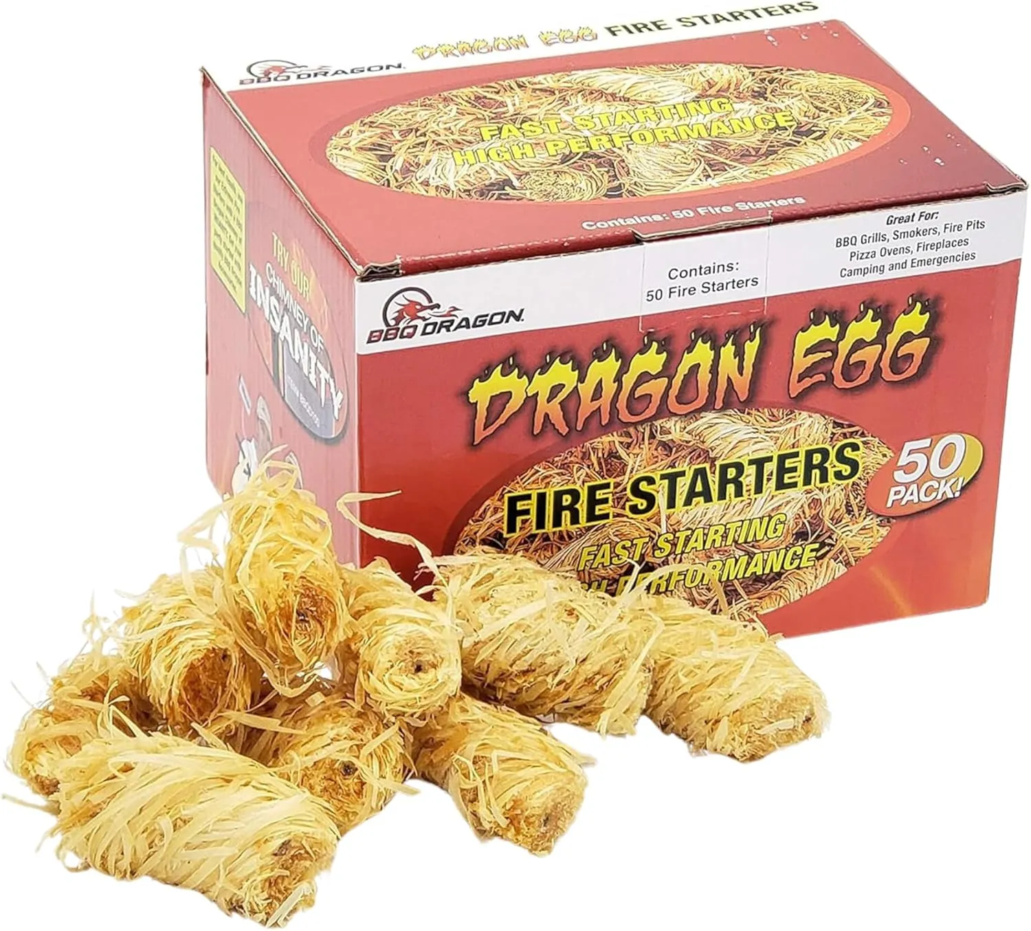 BBQ Dragon Egg Fire Starter-50 Pack Fire Starters for Fireplace-Ultra Fast, Long Lasting Charcoal Starter-Waterproof, Natural Fire Starters for Wood Stove, Campfire, Fire Pit, Charcoal Grill, Fatwood