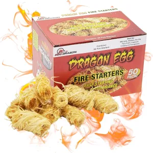 BBQ Dragon Egg Fire Starter-50 Pack Fire Starters for Fireplace-Ultra Fast, Long Lasting Charcoal Starter-Waterproof, Natural Fire Starters for Wood Stove, Campfire, Fire Pit, Charcoal Grill, Fatwood