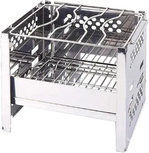 BBQ Grill Outdoor Practical Household Barreled Charcoal Stainless Steel Folding Grill, Ideal for Camping, Hiking, Fishing, 205Mm * 155Mm * 290Mm, lsxysp