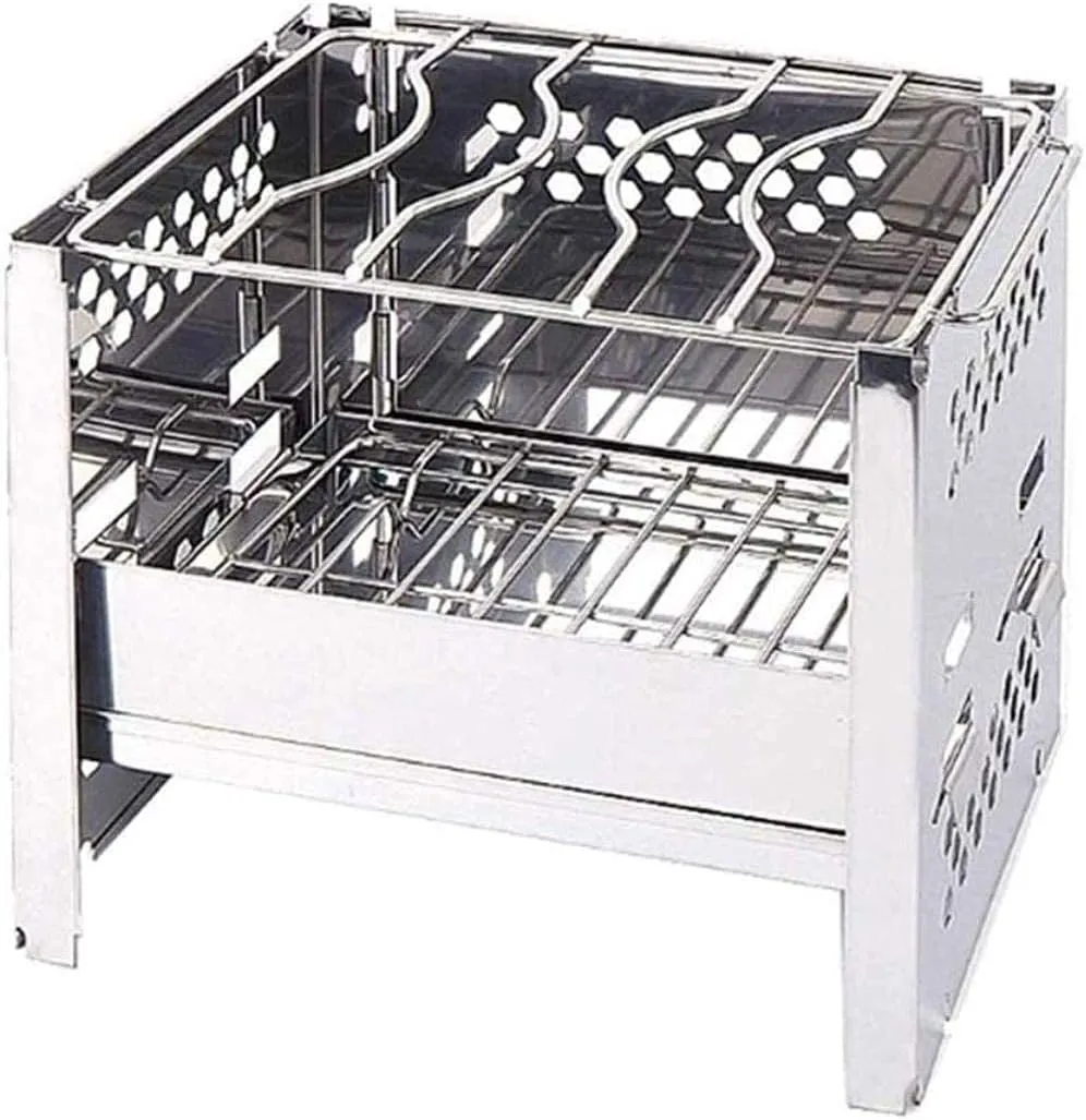 BBQ Grill Outdoor Practical Household Barreled Charcoal Stainless Steel Folding Grill, Ideal for Camping, Hiking, Fishing, 205Mm * 155Mm * 290Mm, lsxysp