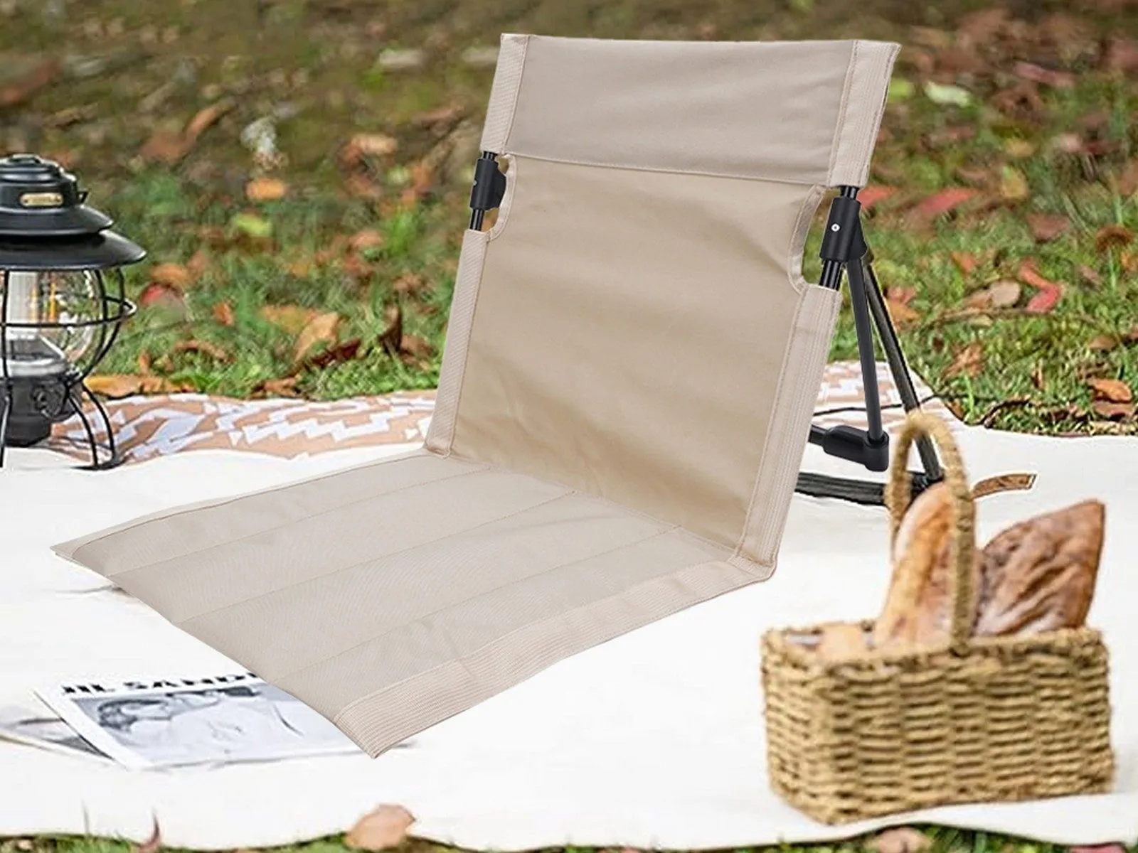 Beach 2Pcs Folding Lounge Portable with Mat Beach Beige Backrest Chair Worldwide availability Full collection