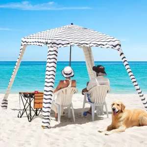 Beach Cabana - UPF 100  UV Protection Beach Tent, Easy to Set Up 6' x 6' Canopy with Attachable Wall, Waterproof Fabric, Portable Shelter for Family & Friends