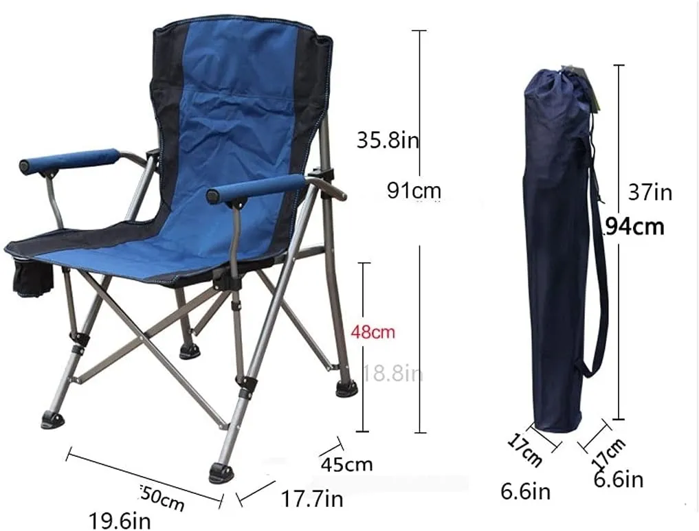 Beach Chair Folding Camping Chair,Upholstered Armrest Folding Chair,with Cup Holder Mesh Side Pockets,Can Support 308 Pounds (Color : Orange)