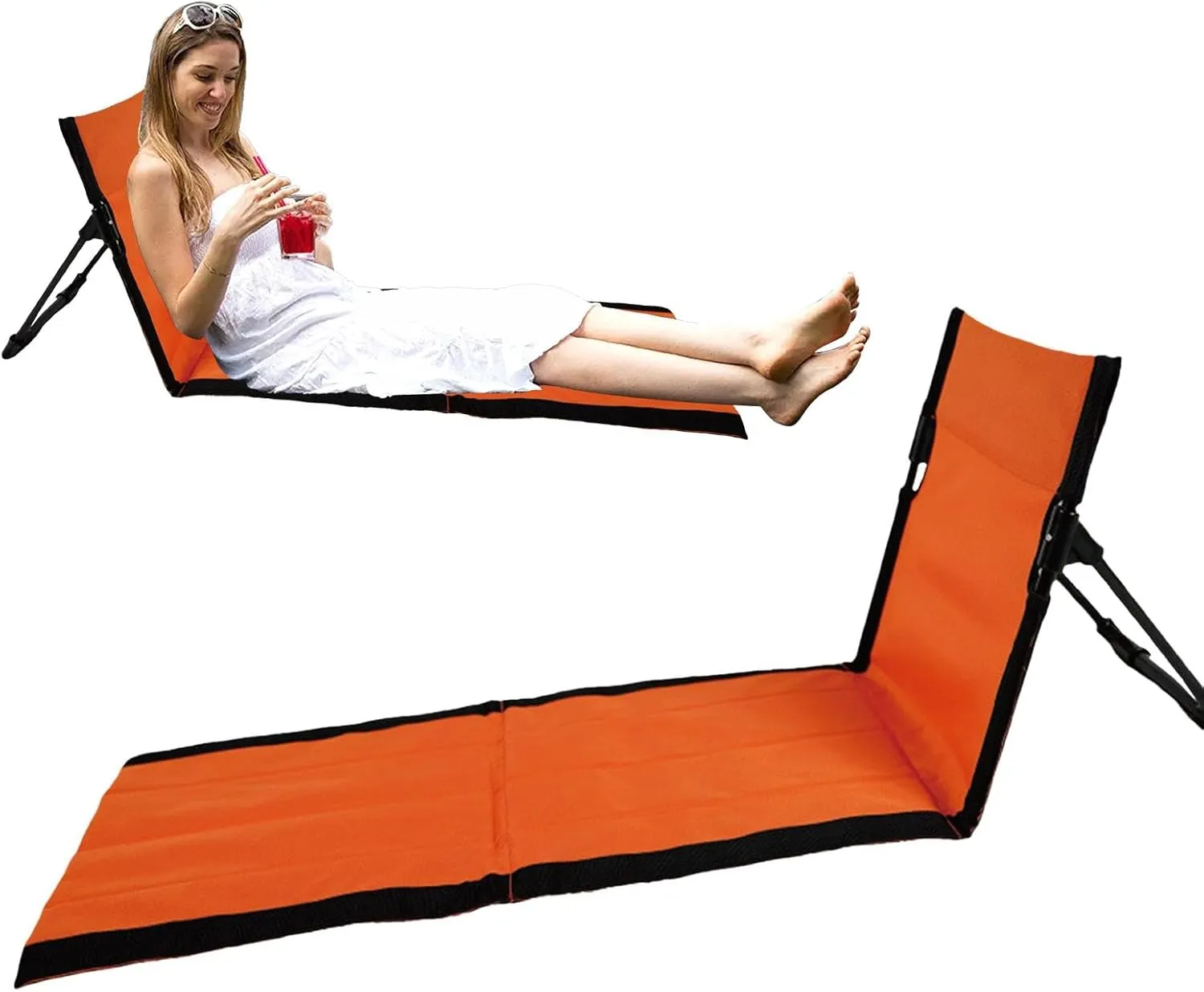 Beach Lounge Chair, Reclining Beach Mat, Camping Folding Chair, Beach Mat with Back Rest, Outdoors Relaxing Chairs Beach Mat with Backrest for Camping Beach Road Trips
