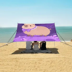 Beach Shade Tent with UPF50  UV Protection,Capybara Purple Planet Lightweight Camping Sun Shelter for Outdoor,Camping Trips, Fishing, Backyard,Picnics,Easy Set Up and Carry 9x10.5 FT