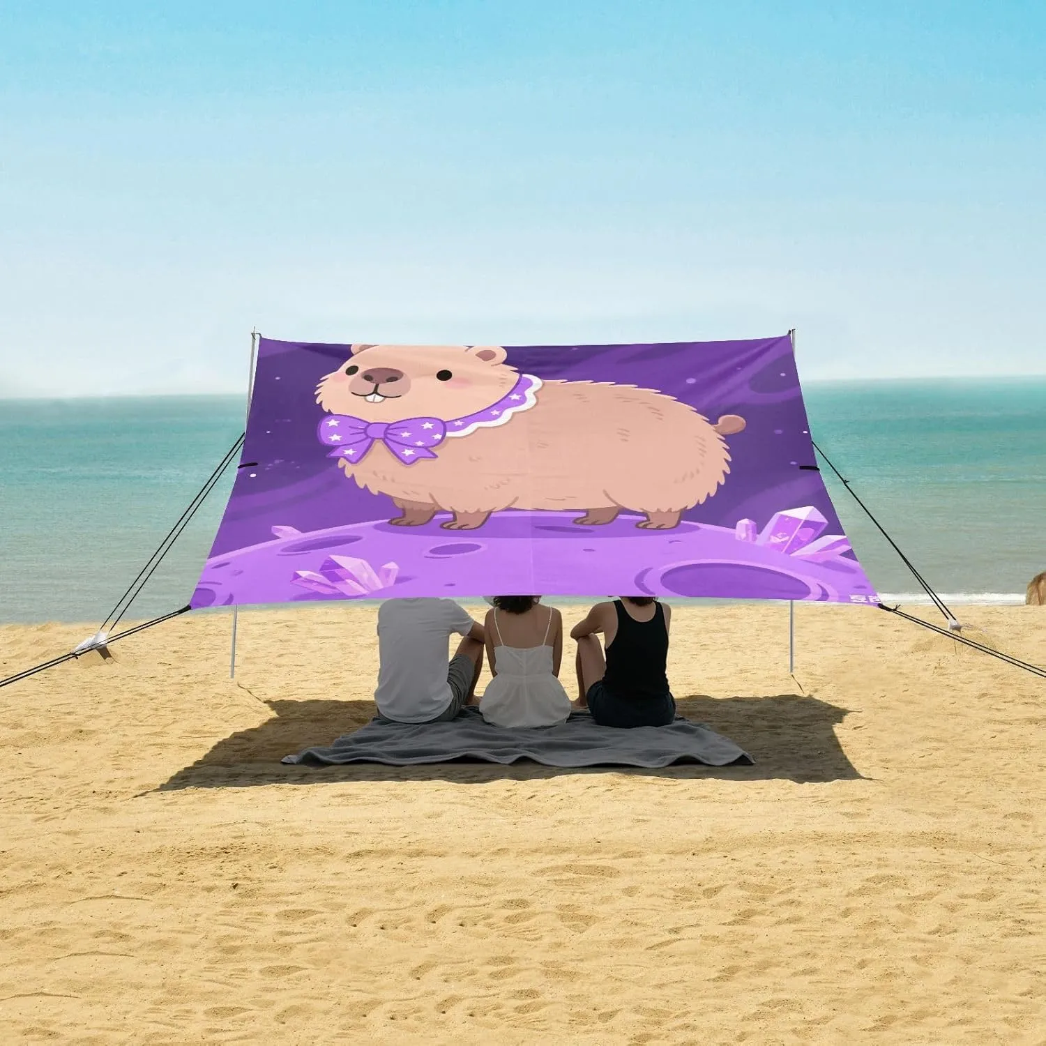 Beach Shade Tent with UPF50  UV Protection,Capybara Purple Planet Lightweight Camping Sun Shelter for Outdoor,Camping Trips, Fishing, Backyard,Picnics,Easy Set Up and Carry 9x10.5 FT