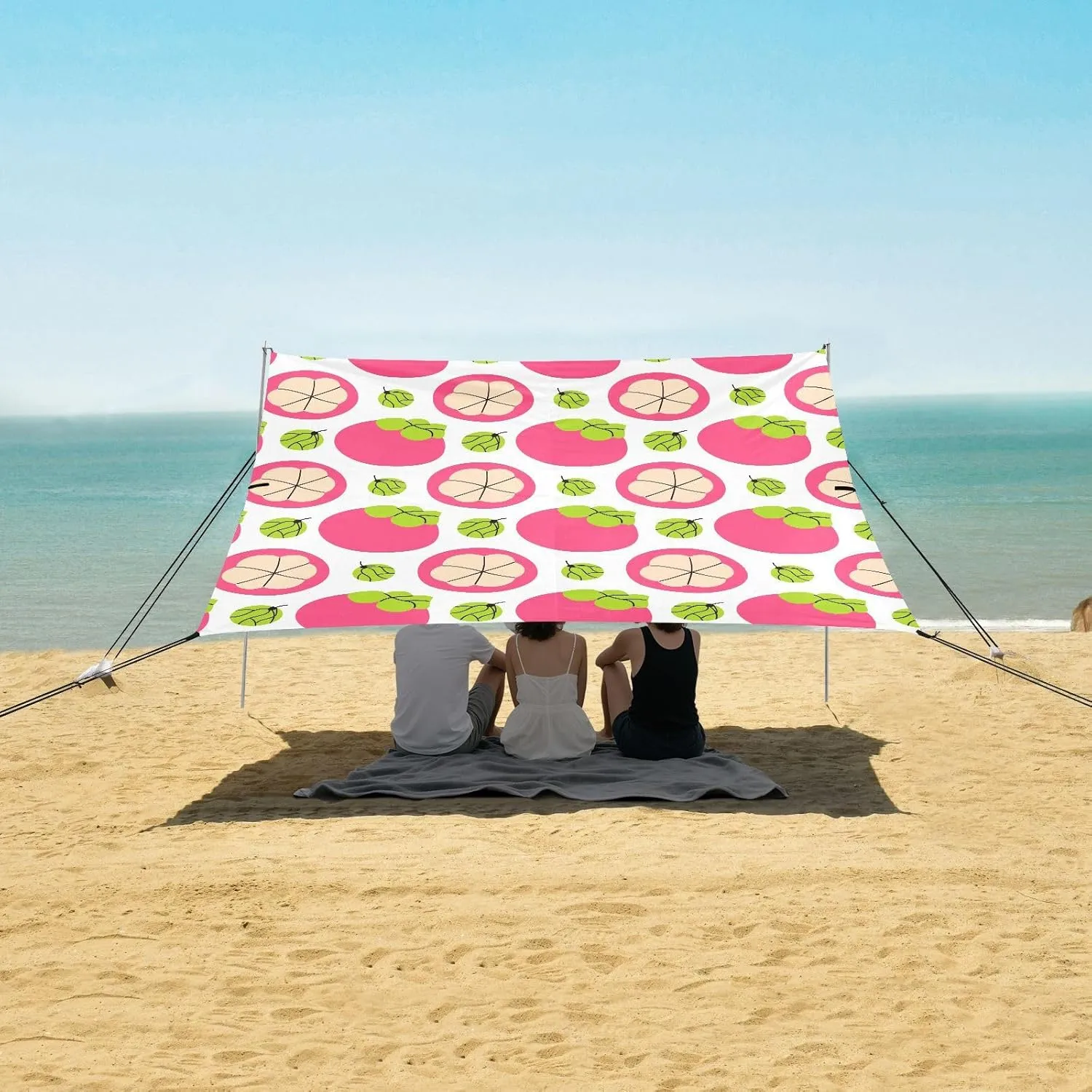 Beach Shade Tent with UPF50  UV Protection,Summer Mangosteen Exotic Fruits Lightweight Camping Sun Shelter for Outdoor,Camping Trips, Fishing, Backyard,Picnics,Easy Set Up and Carry 9x10.5 FT