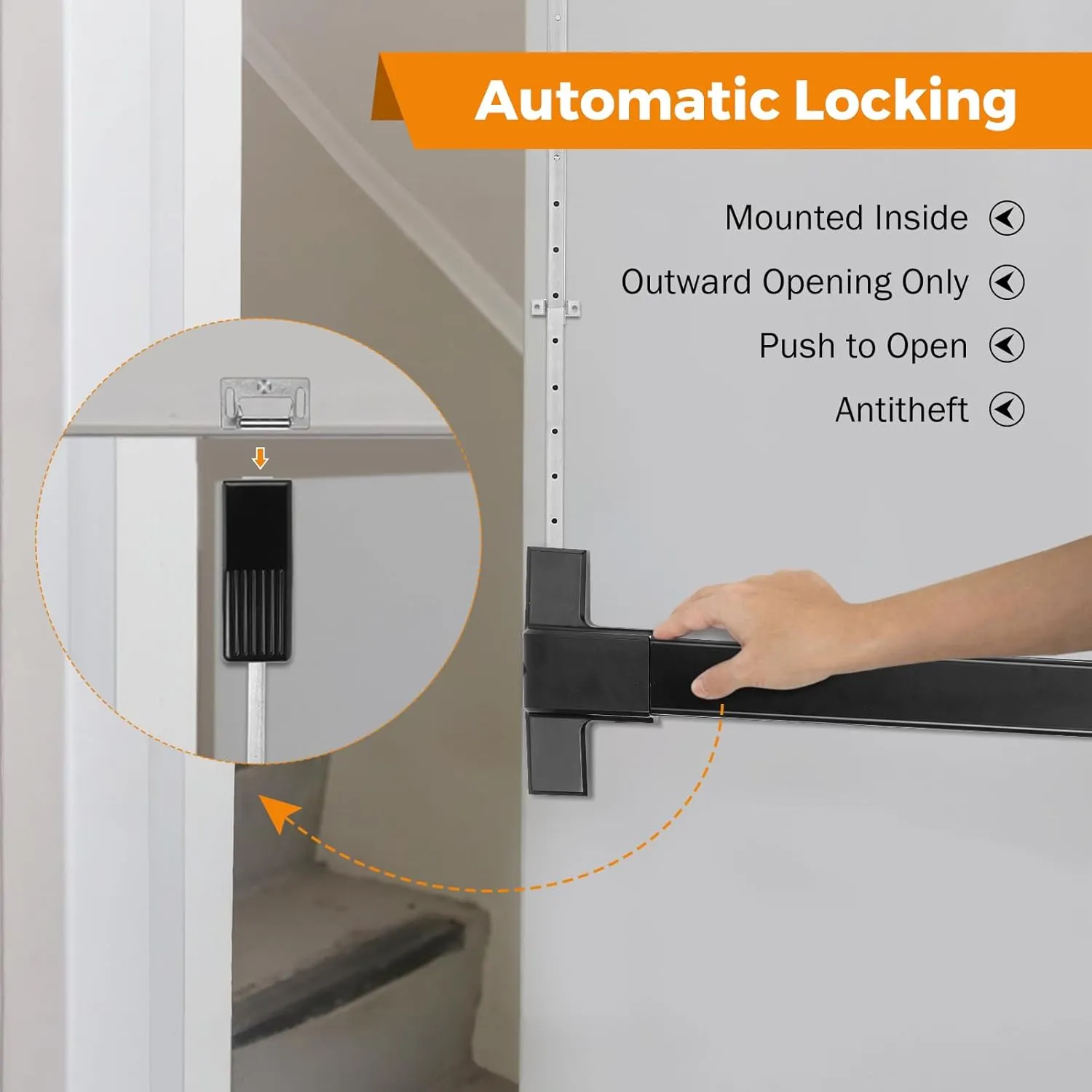 BEAMNOVA Vertical Rod 27.5 Inch Door Panic Bar Exit Device Commercial Door Push Bar Lock Set Gate Roller Strike Plate End Cap Emergency Accessories Metal Parts, Black