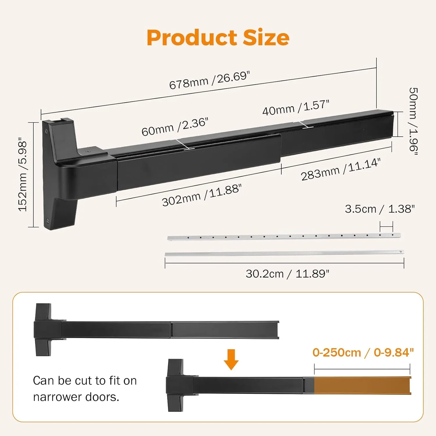 BEAMNOVA Vertical Rod 27.5 Inch Door Panic Bar Exit Device Commercial Door Push Bar Lock Set Gate Roller Strike Plate End Cap Emergency Accessories Metal Parts, Black