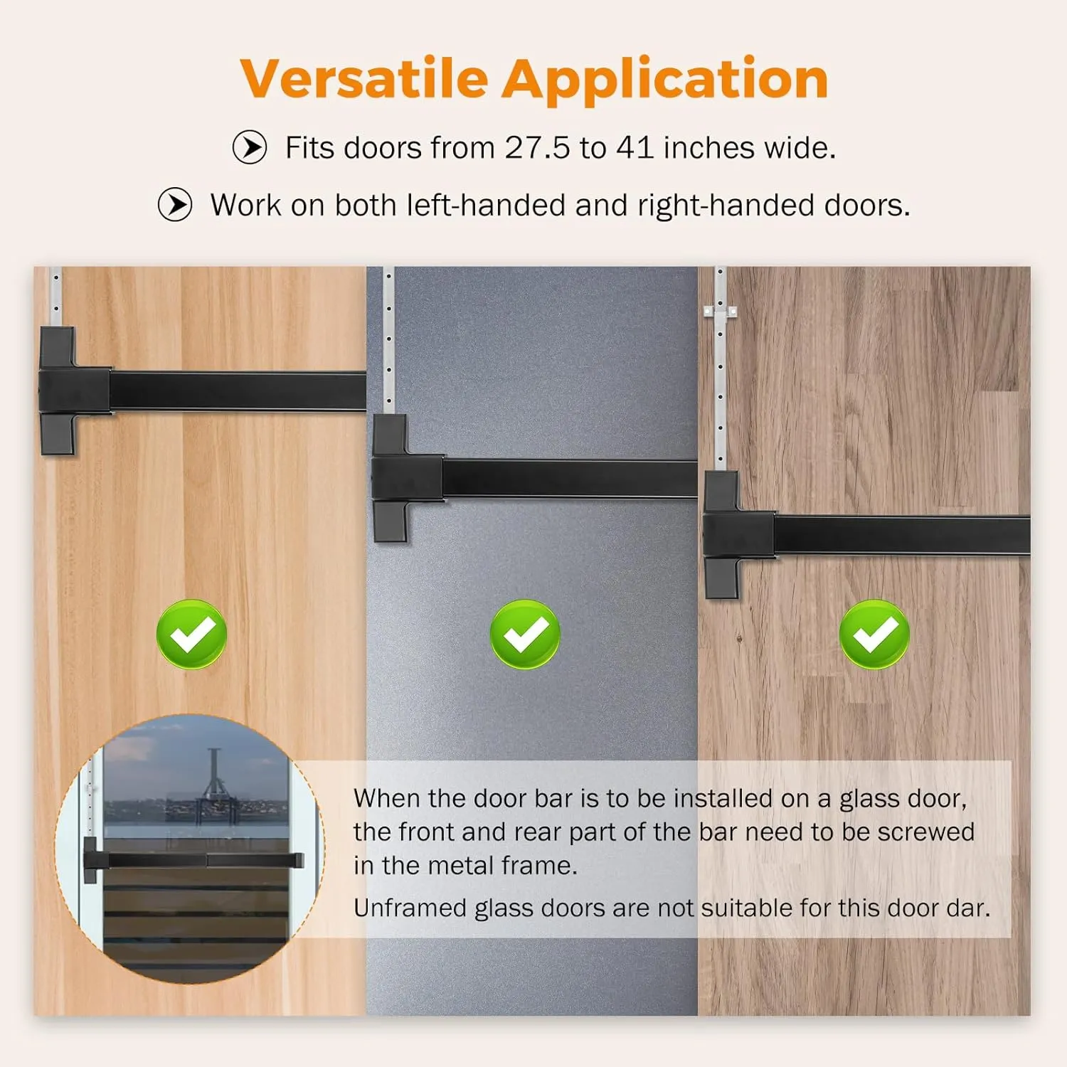 BEAMNOVA Vertical Rod 27.5 Inch Door Panic Bar Exit Device Commercial Door Push Bar Lock Set Gate Roller Strike Plate End Cap Emergency Accessories Metal Parts, Black