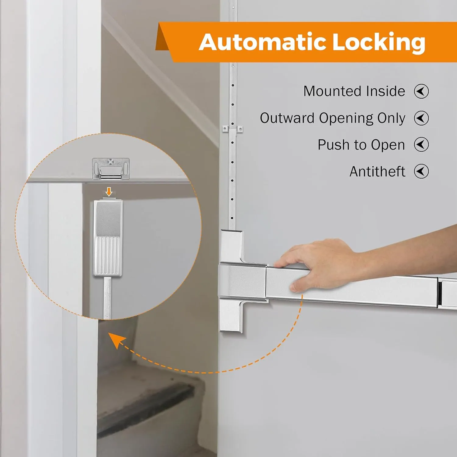 BEAMNOVA Vertical Rod 27.5 Inch Door Panic Bar Exit Device Commercial Door Push Bar Lock Set Gate Roller Strike Plate End Cap Emergency Accessories Metal Parts, Metallic