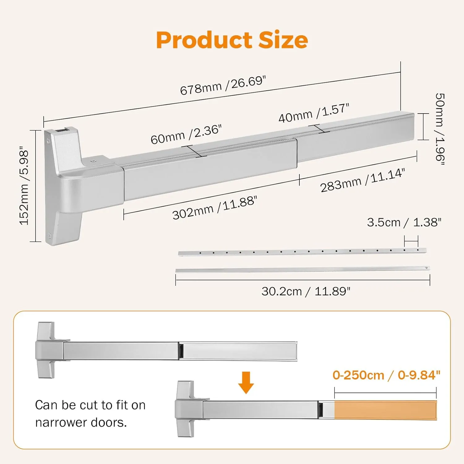 BEAMNOVA Vertical Rod 27.5 Inch Door Panic Bar Exit Device Commercial Door Push Bar Lock Set Gate Roller Strike Plate End Cap Emergency Accessories Metal Parts, Metallic