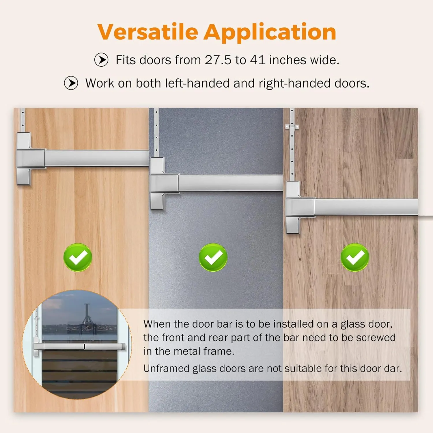 BEAMNOVA Vertical Rod 27.5 Inch Door Panic Bar Exit Device Commercial Door Push Bar Lock Set Gate Roller Strike Plate End Cap Emergency Accessories Metal Parts, Metallic