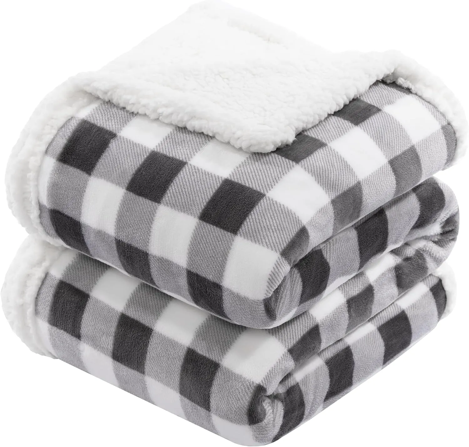 BEAUTEX Sherpa Fleece Throw Blanket, Super Soft Warm Buffalo Plaid Plush Blankets and Throws, Lightweight Cozy Fuzzy Blanket for Couch Sofa Bed (Grey, Throw 50" x 60")
