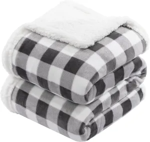 BEAUTEX Sherpa Fleece Throw Blanket, Super Soft Warm Buffalo Plaid Plush Blankets and Throws, Lightweight Cozy Fuzzy Blanket for Couch Sofa Bed (Grey, Throw 50" x 60")
