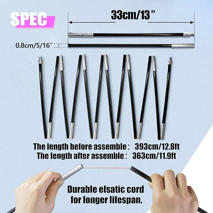 Betus Fibreglass Tent Poles Replacement - Pre-Assembled Black Tent Pole for Hiking & Camping - Easy to Install Outdoor Tent Repair Rod (12Ft)