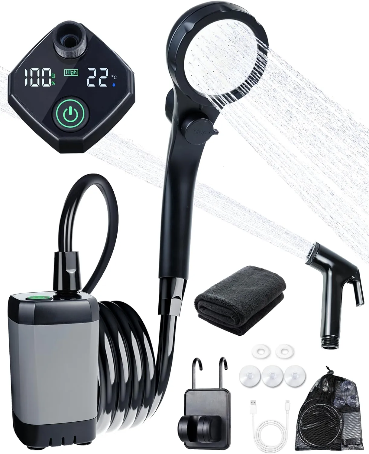Beviliu Portable Shower, 6000mAh Rechargeable Portable Shower for Camping with USB Cable Outdoor Shower Portable Shower Head, Car Camping Gear, Pet Bathing Dog Shower, Portable Camping Shower