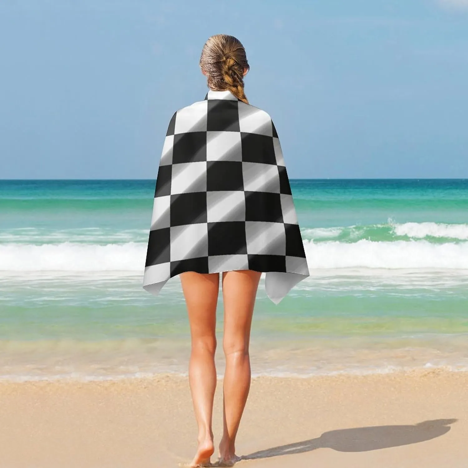Black White Race Checkered Flag Beach Towel 31X51" Quick Dry Bath Towels Lightweight Sand Free Pool Bath Shower Towels Oversized Beach Blanket for Swimming Travel Favors Birthday Vacation Gift